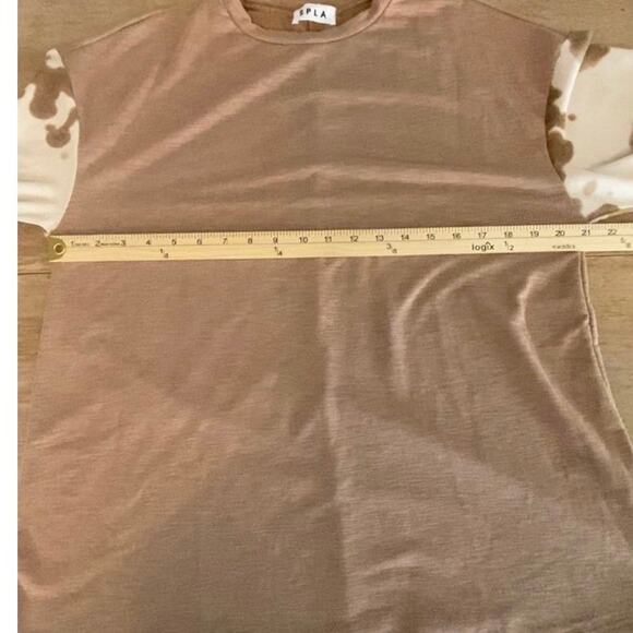 SPLA Tan Cow Print Puff Sleeve T-Shirt | Women's Casual size Large - Picture 3 of 3